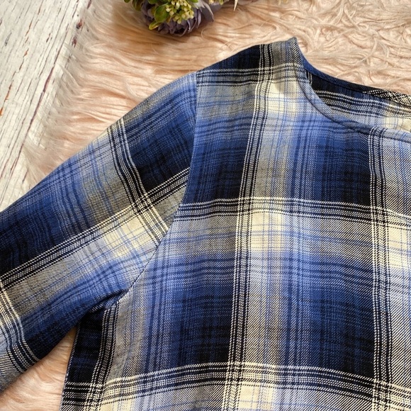 Bella Dahl Blue Plaid Shirred Elastic Waistband Top sz S - Picture 4 of 9
